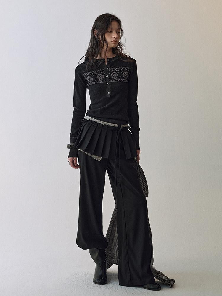AnnoMundi Black Brown Tie Waist Pleated Women&