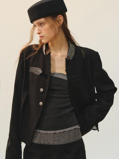 AnnoMundi Blazers en polyester pour femmes, fermeture à boucle noire, empiècement déstructuré avec fente