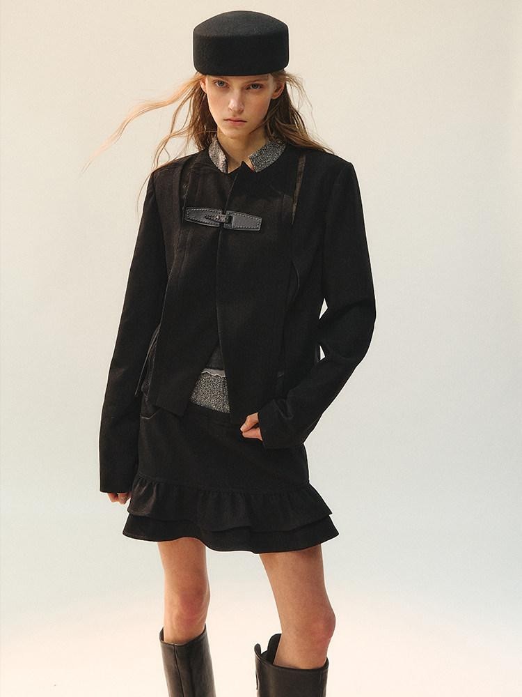 AnnoMundi Blazers en polyester pour femmes, fermeture à boucle noire, empiècement déstructuré avec fente