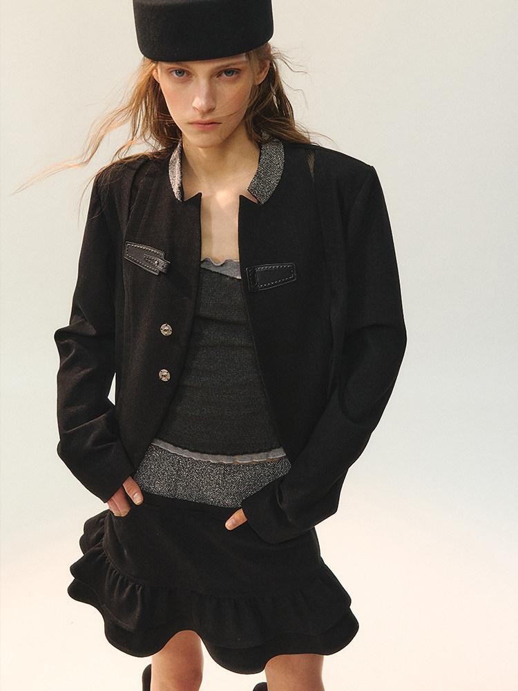 AnnoMundi Blazers en polyester pour femmes, fermeture à boucle noire, empiècement déstructuré avec fente