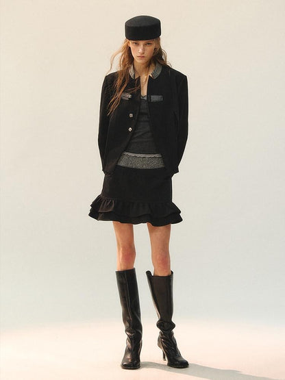 AnnoMundi Blazers en polyester pour femmes, fermeture à boucle noire, empiècement déstructuré avec fente