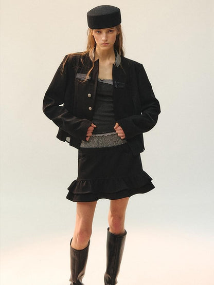 AnnoMundi Blazers en polyester pour femmes, fermeture à boucle noire, empiècement déstructuré avec fente