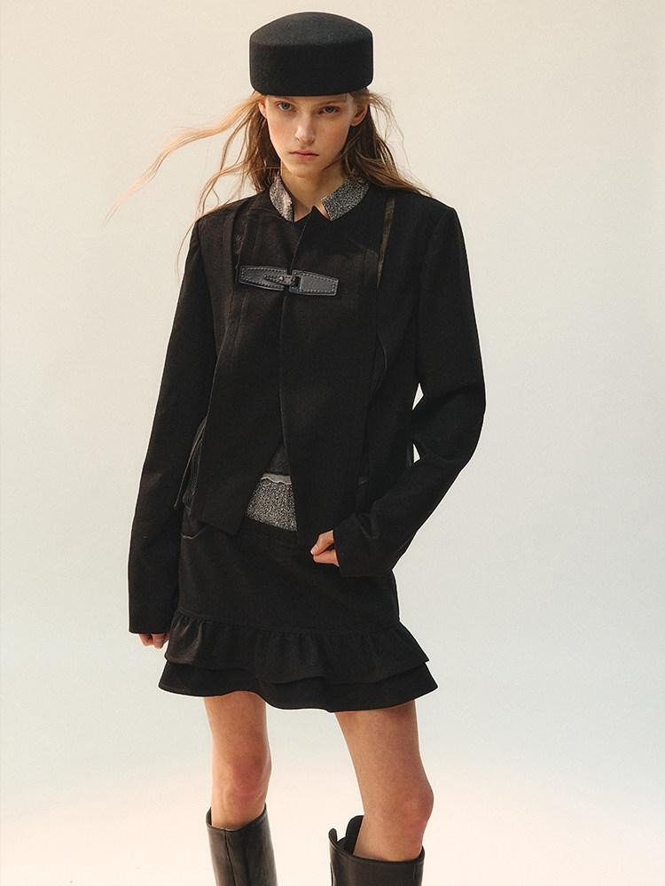 AnnoMundi Blazers en polyester pour femmes, fermeture à boucle noire, empiècement déstructuré avec fente