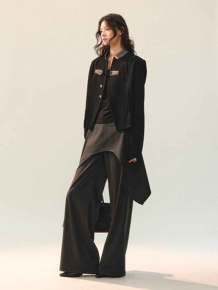 AnnoMundi Blazers en polyester pour femmes, fermeture à boucle noire, empiècement déstructuré avec fente