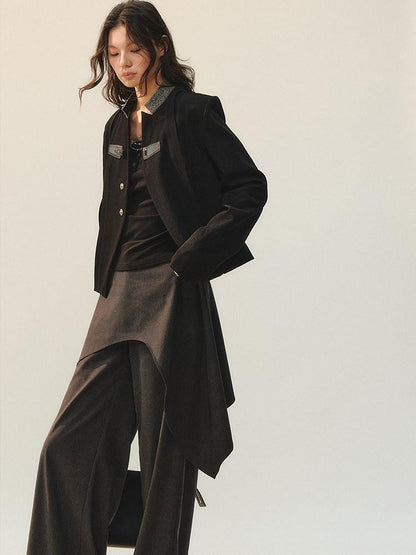 AnnoMundi Blazers en polyester pour femmes, fermeture à boucle noire, empiècement déstructuré avec fente
