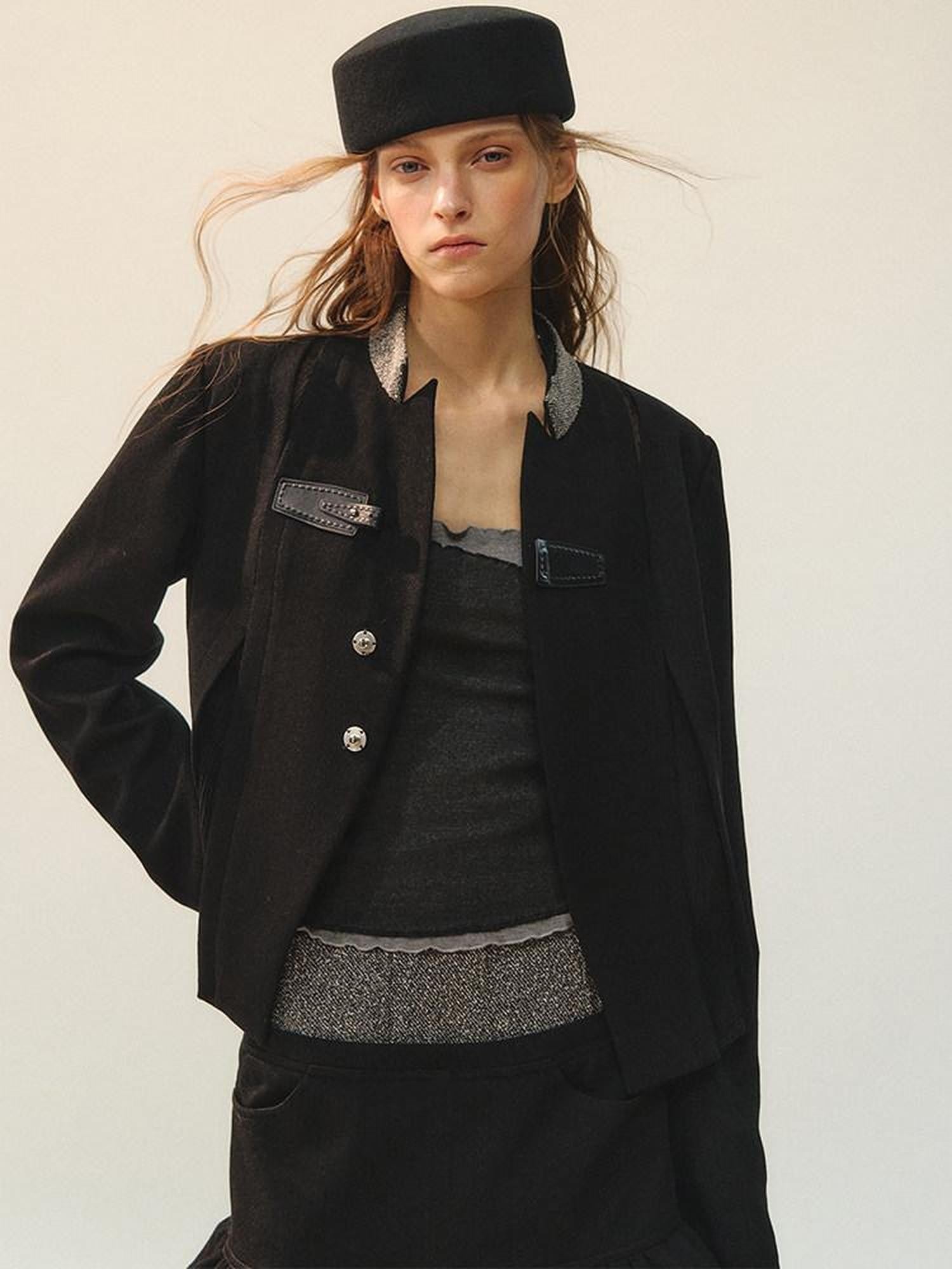 AnnoMundi Blazers en polyester pour femmes, fermeture à boucle noire, empiècement déstructuré avec fente