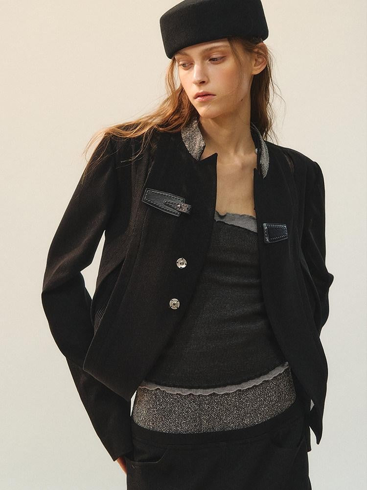 AnnoMundi Blazers en polyester pour femmes, fermeture à boucle noire, empiècement déstructuré avec fente