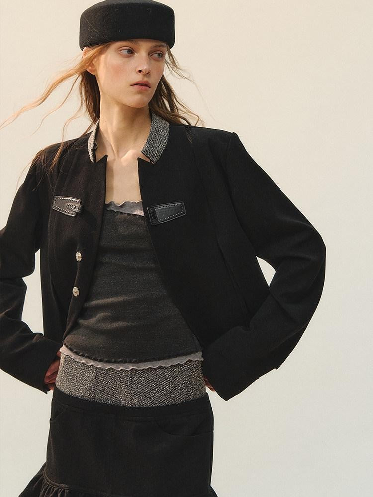 AnnoMundi Blazers en polyester pour femmes, fermeture à boucle noire, empiècement déstructuré avec fente