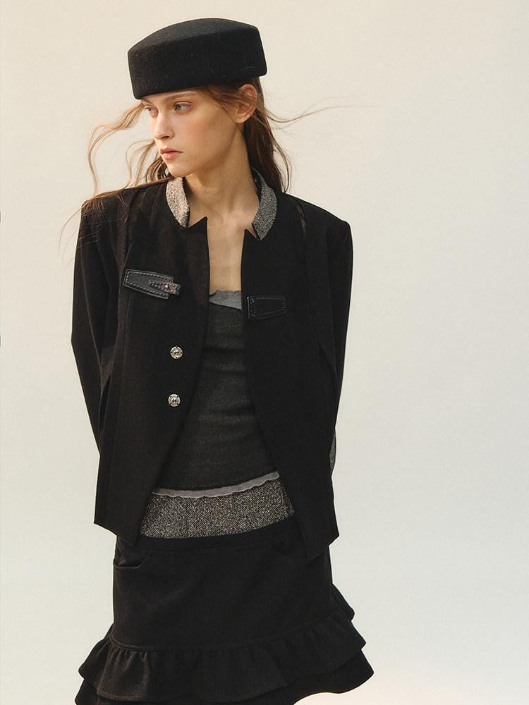 AnnoMundi Blazers en polyester pour femmes, fermeture à boucle noire, empiècement déstructuré avec fente