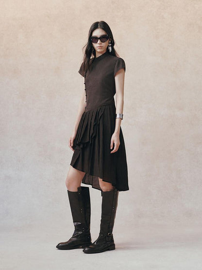 AnnoMundi Black Chinese Asymmetric Pearl Button Aline Women&