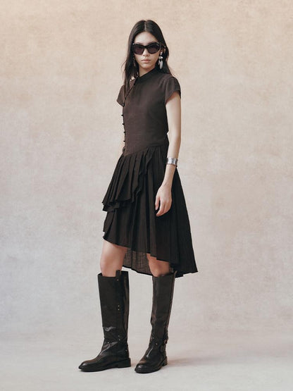 AnnoMundi Black Chinese Asymmetric Pearl Button Aline Women&