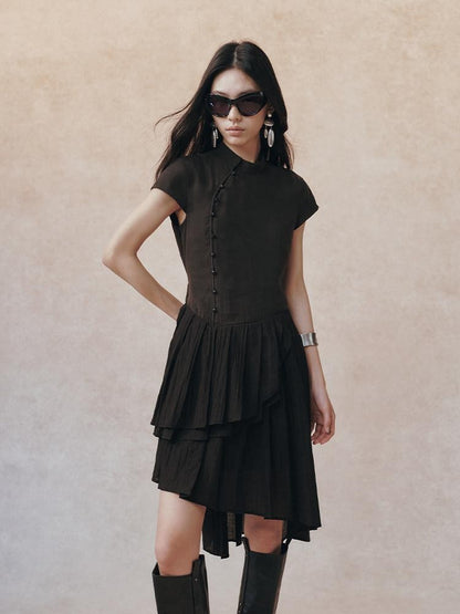 AnnoMundi Black Chinese Asymmetric Pearl Button Aline Women&