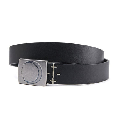 AnnoMundi Ceinture en cuir pleine fleur pour femmes avec boucle en métal mat en forme de croissant de lune noir
