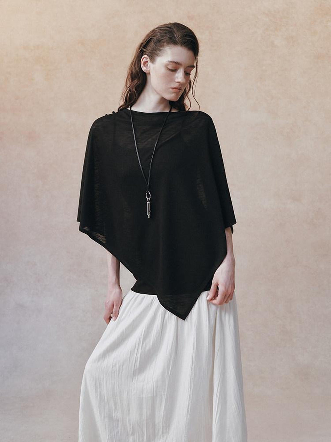 AnnoMundi Black Detachable Shawl Crinkled Ramie Women&