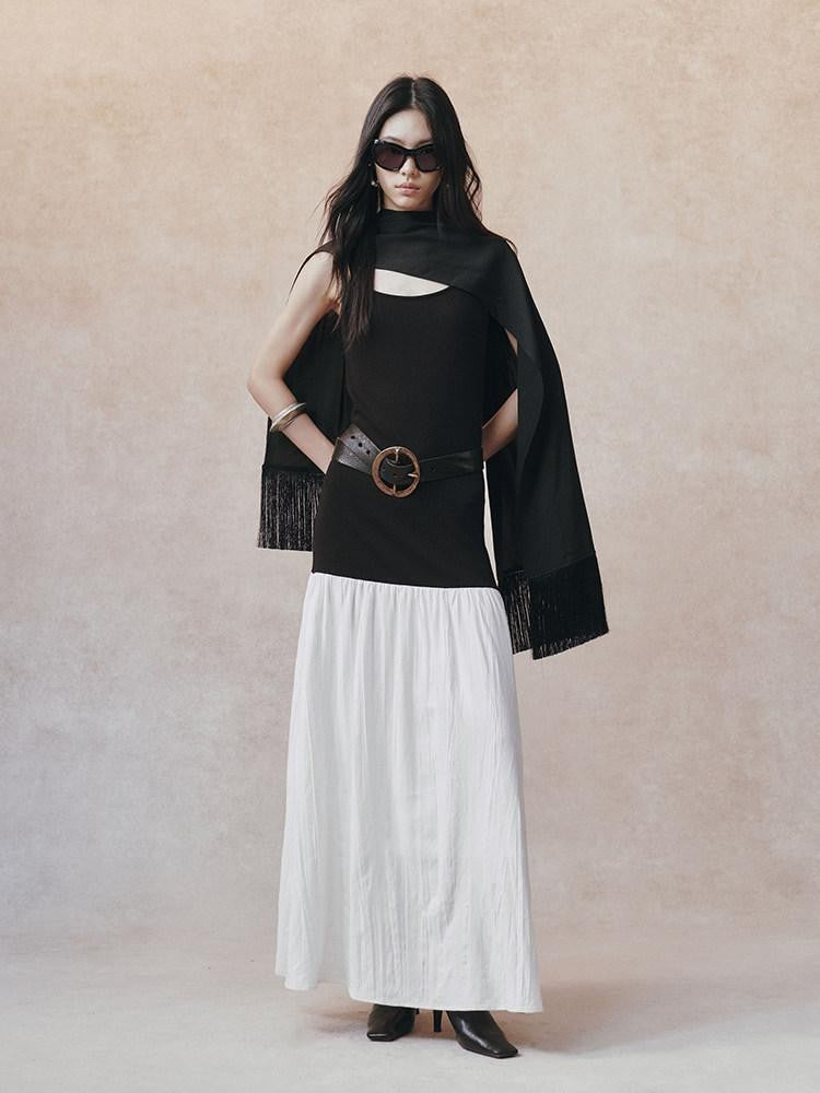 AnnoMundi Black Detachable Shawl Crinkled Ramie Women&