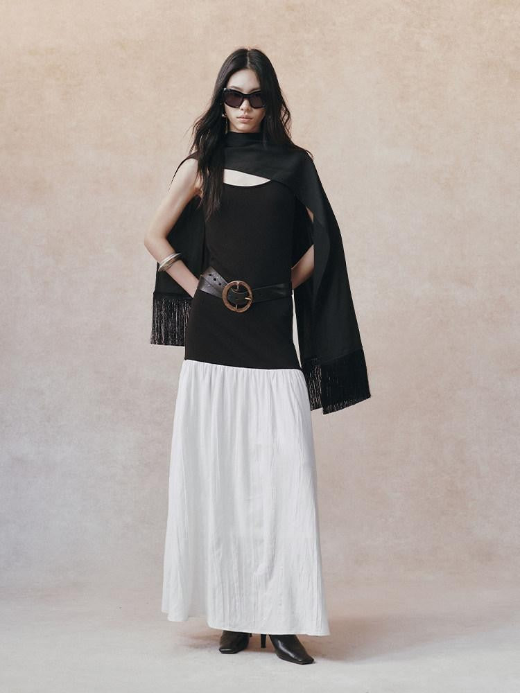AnnoMundi Black Detachable Shawl Crinkled Ramie Women&