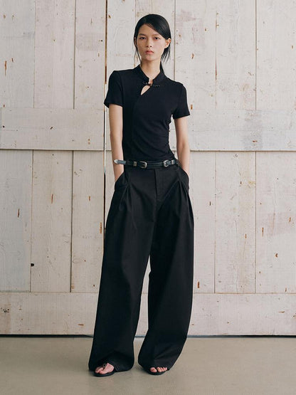 AnnoMundi Black Draped Double Pleat Belted Vintage Women&