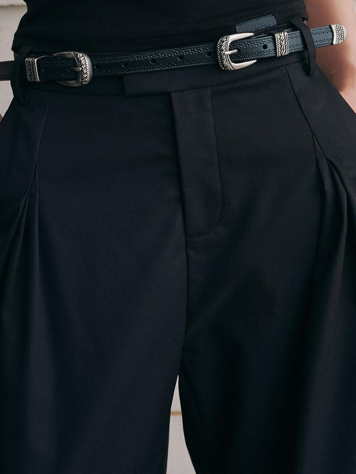 AnnoMundi Black Draped Double Pleat Belted Vintage Women&
