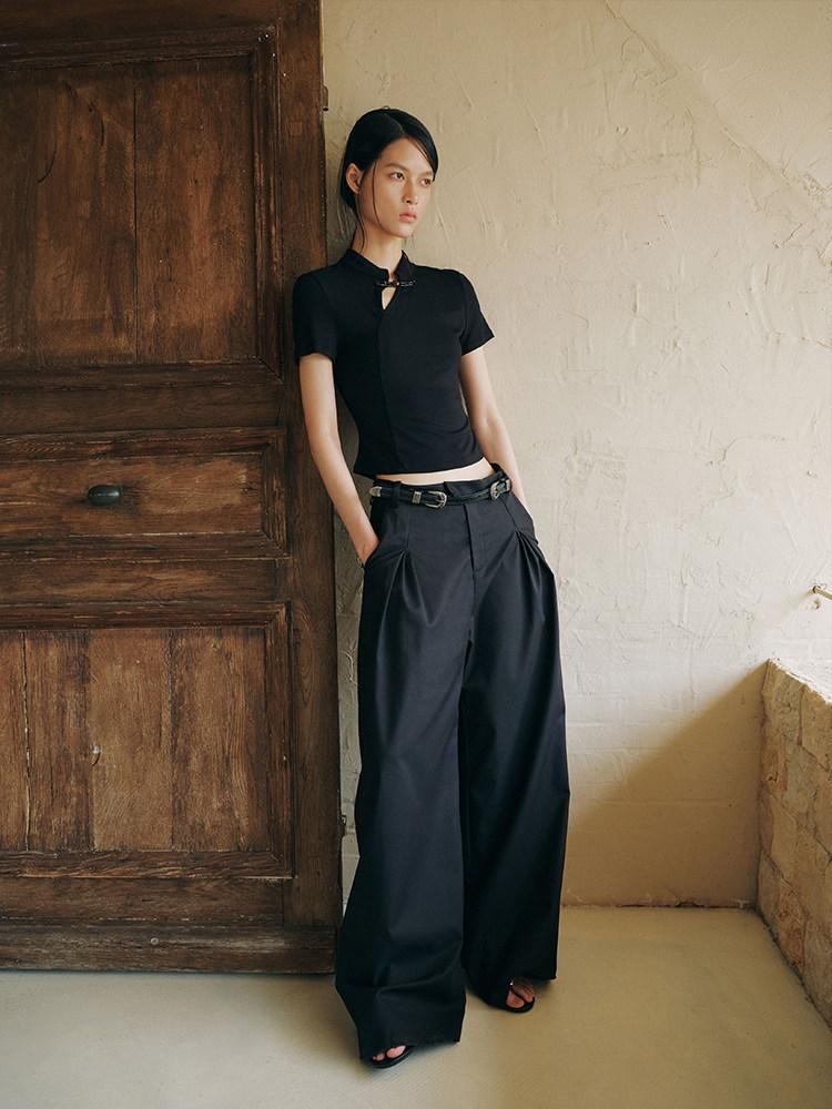 AnnoMundi Black Draped Double Pleat Belted Vintage Women&