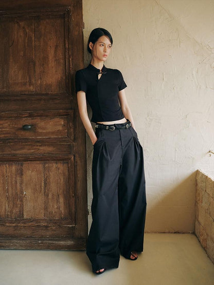 AnnoMundi Black Draped Double Pleat Belted Vintage Women&