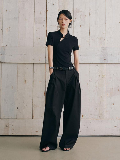 AnnoMundi Black Draped Double Pleat Belted Vintage Women&
