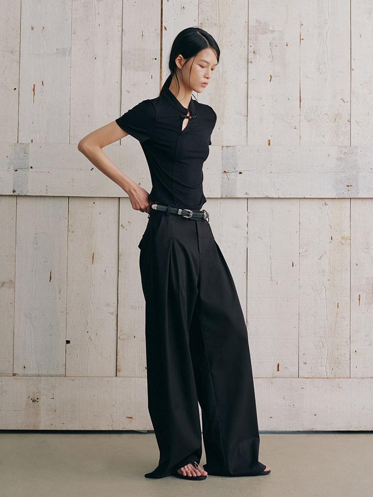 AnnoMundi Black Draped Double Pleat Belted Vintage Women&