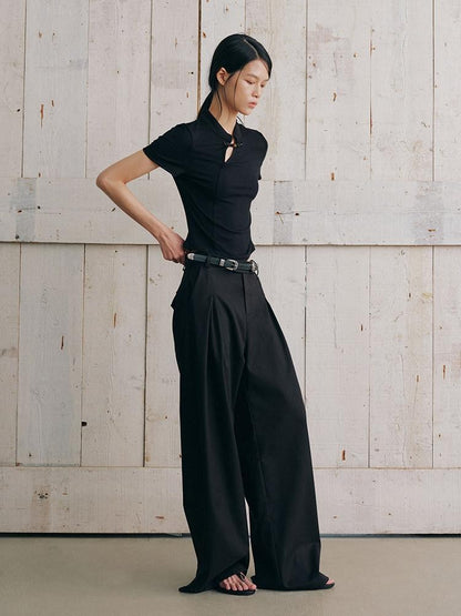 AnnoMundi Black Draped Double Pleat Belted Vintage Women&