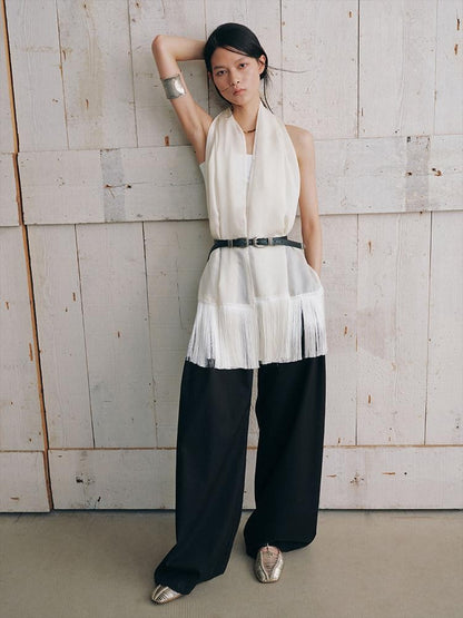 AnnoMundi Black Draped Double Pleat Belted Vintage Women&