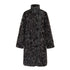 AnnoMundi Manteau long pour femmes en polyester et coton, à col montant, avec empiècements en fausse fourrure noire et grise