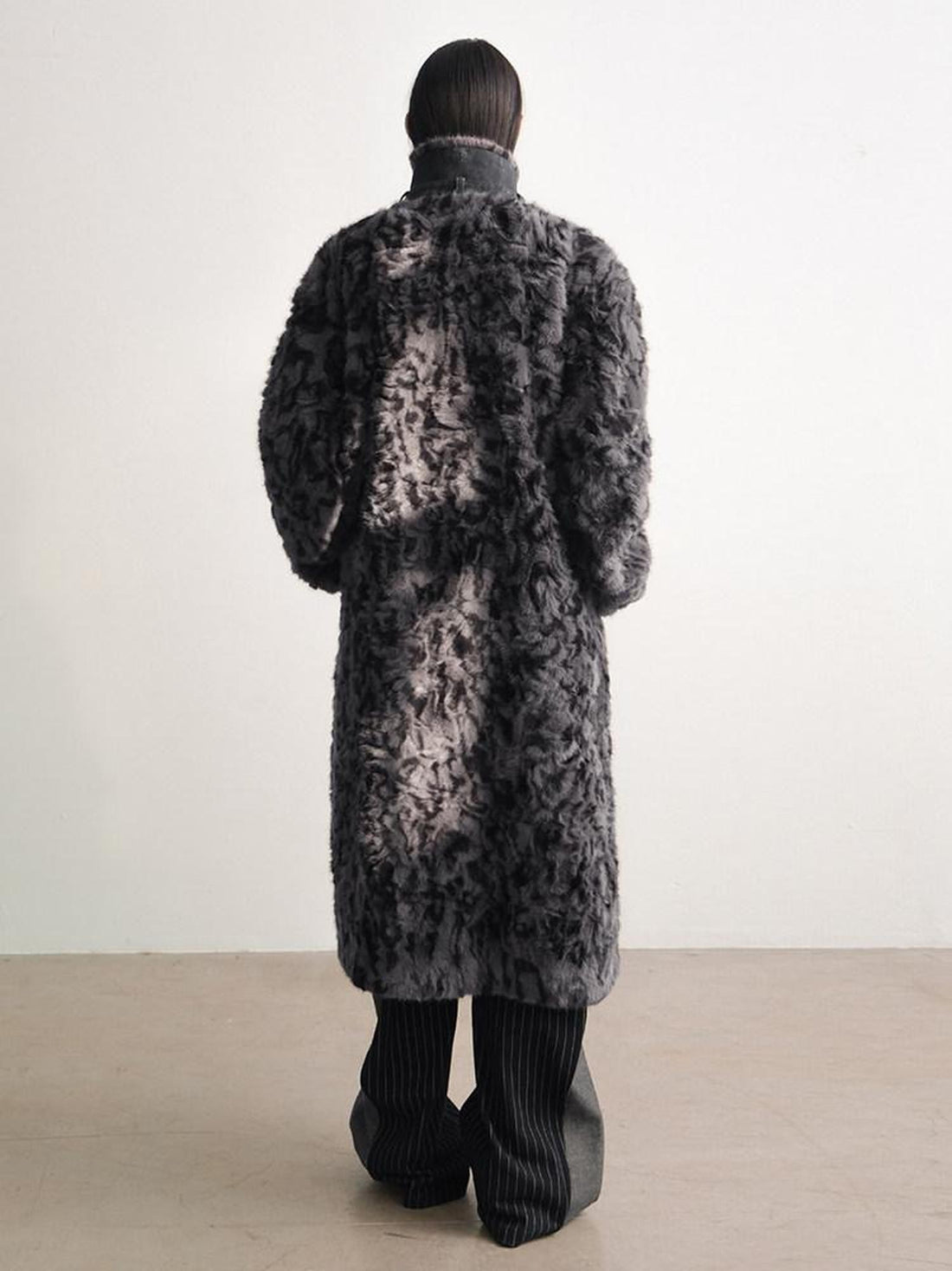 AnnoMundi Black Grey Faux Fur Patchwork Stand Collar Women&