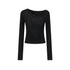 AnnoMundi T-shirt à manches longues pour femmes en dentelle noire, à une épaule et col carré froncé