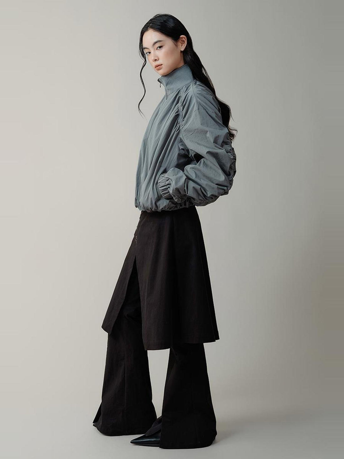 AnnoMundi Black Layered Flare Pants with Detachable Skirt Panel
