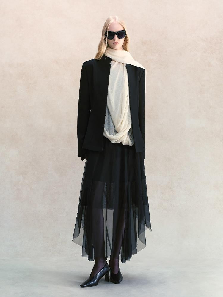 AnnoMundi Black Mesh V-neck Cinched Waist Knit Women&