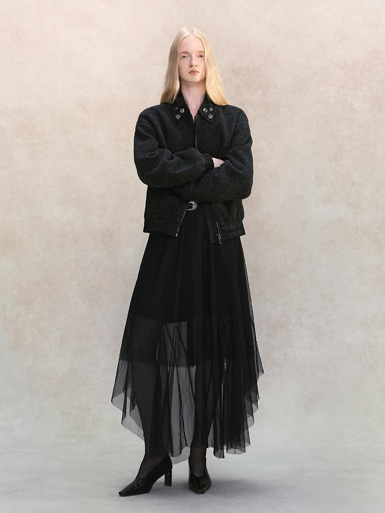 AnnoMundi Black Mesh V-neck Cinched Waist Knit Women&
