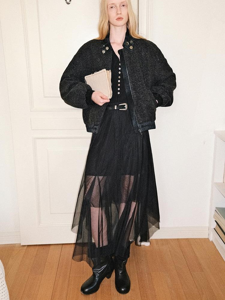 AnnoMundi Black Mesh V-neck Cinched Waist Knit Women&