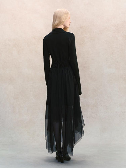 AnnoMundi Black Mesh V-neck Cinched Waist Knit Women&