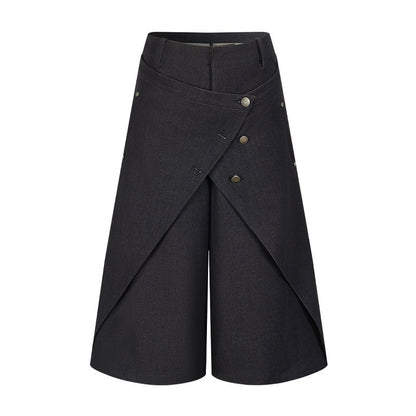 AnnoMundi Bermuda plissé asymétrique noir à double couche réversible pour femme