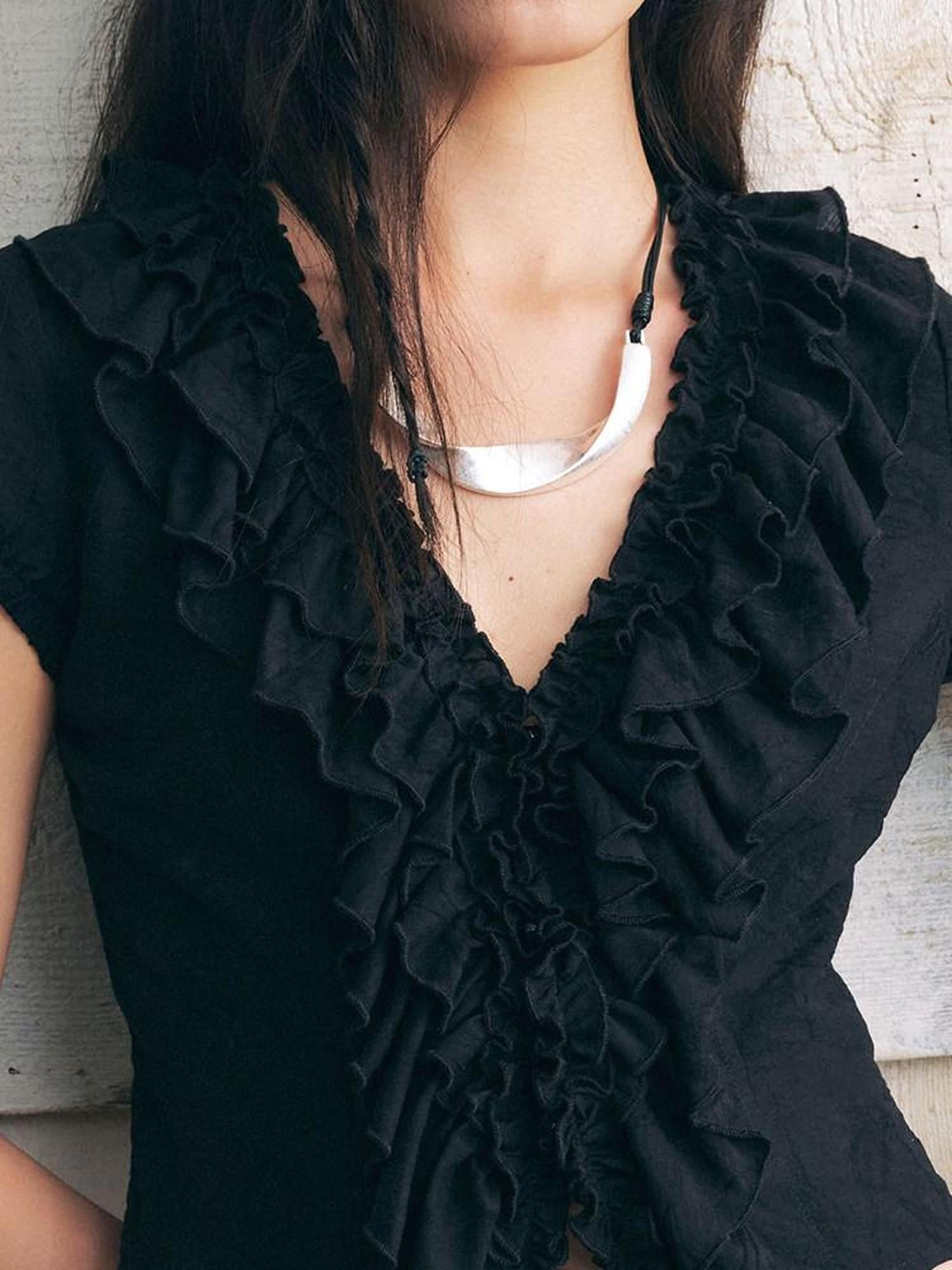 AnnoMundi Black Plant Texture Layered Lace Embroidery Women&