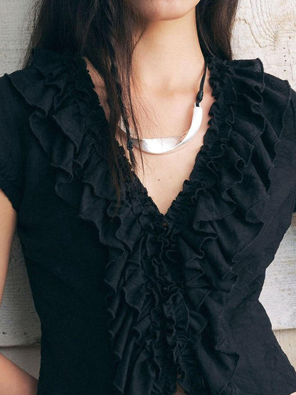 AnnoMundi Black Plant Texture Layered Lace Embroidery Women&