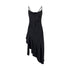 AnnoMundi Robe midi asymétrique en satin noir à bretelles et cordon de serrage pour femmes