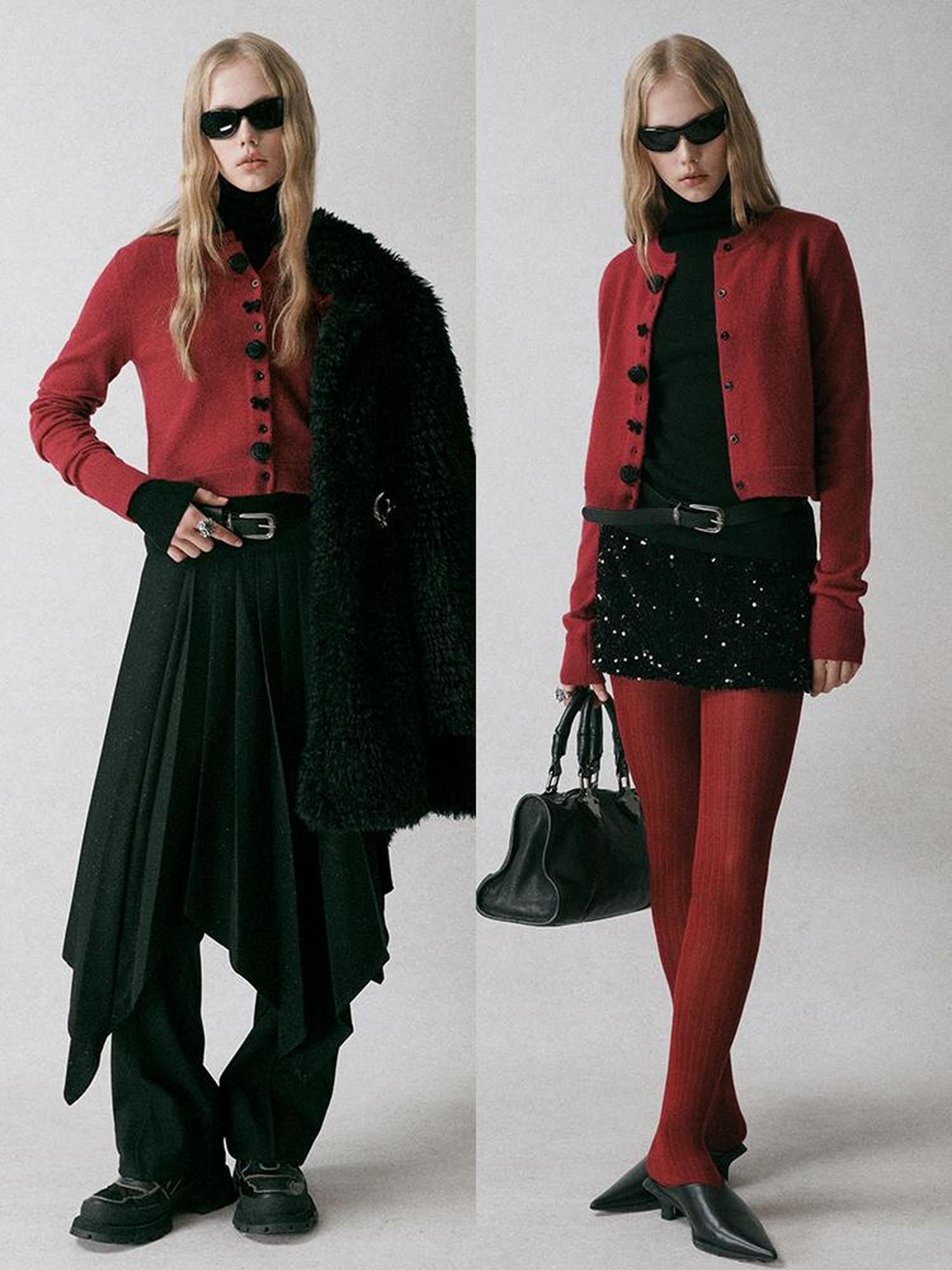 AnnoMundi Black Shoulder Wool Knit Cardigan With 3D Rose And Bow
