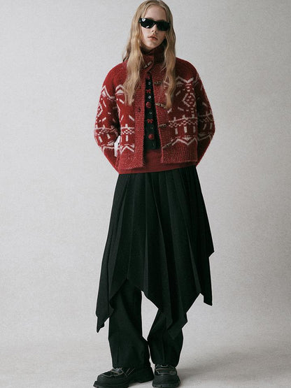AnnoMundi Black Shoulder Wool Knit Cardigan With 3D Rose And Bow