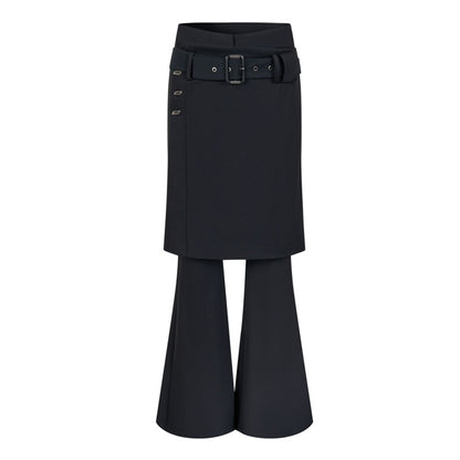 AnnoMundi Jupe noire superposée, taille haute, coupe slim, fluide, micro-évasée, pantalon en nylon évasé pour femme