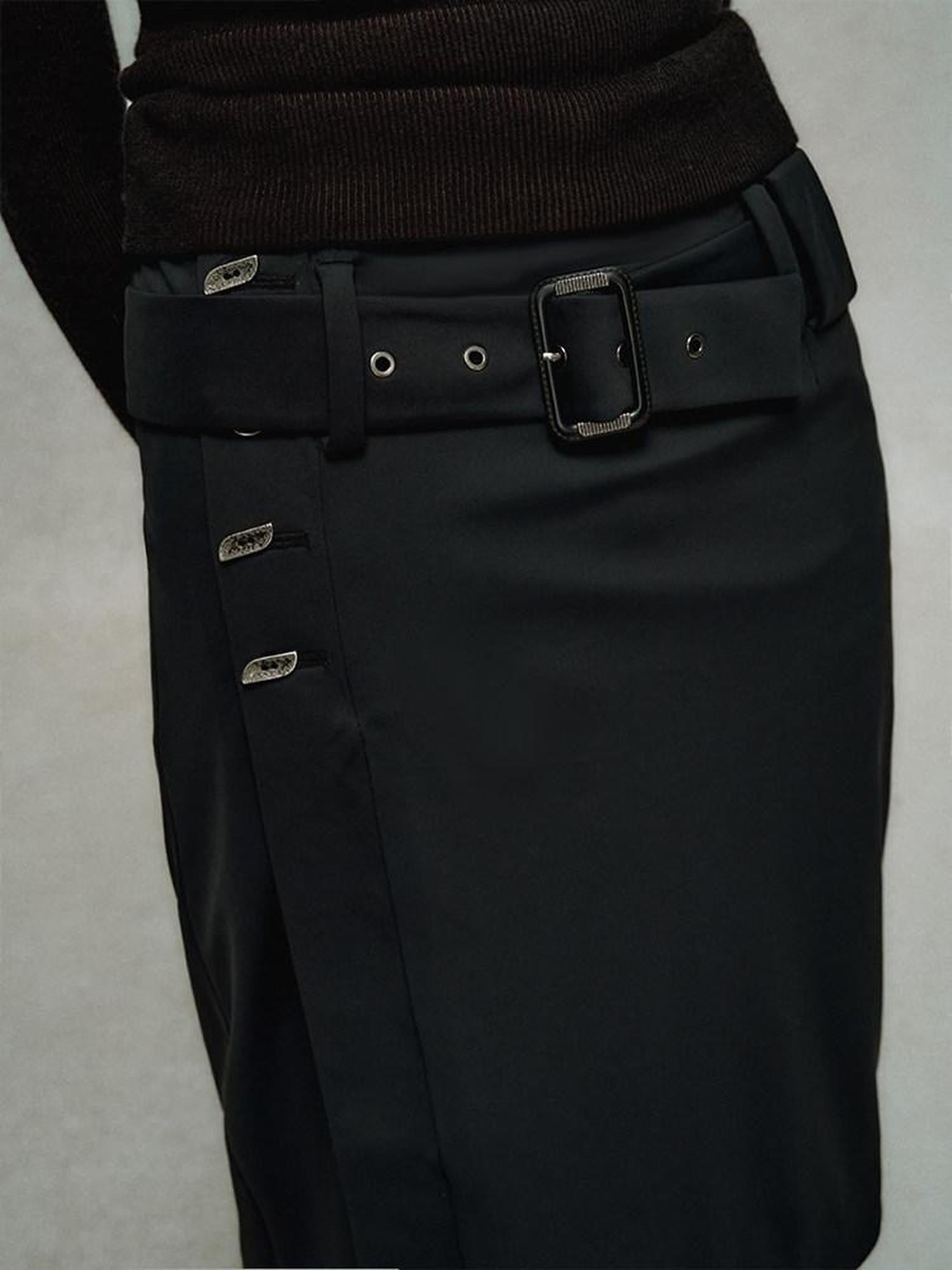 AnnoMundi Jupe noire superposée, taille haute, coupe slim, fluide, micro-évasée, pantalon en nylon évasé pour femme