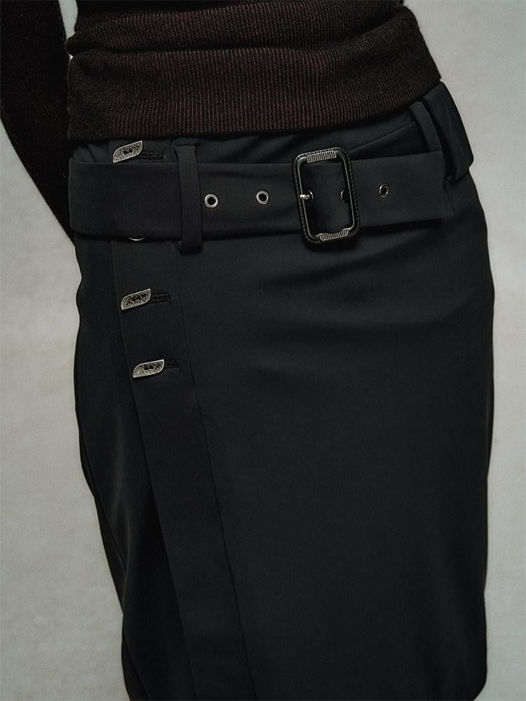 AnnoMundi Jupe noire superposée, taille haute, coupe slim, fluide, micro-évasée, pantalon en nylon évasé pour femme