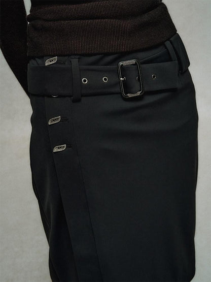 AnnoMundi Jupe noire superposée, taille haute, coupe slim, fluide, micro-évasée, pantalon en nylon évasé pour femme