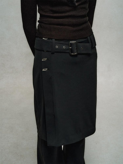 AnnoMundi Jupe noire superposée, taille haute, coupe slim, fluide, micro-évasée, pantalon en nylon évasé pour femme