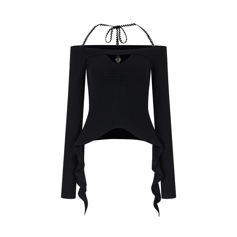 AnnoMundi_Black_Spliced_V-neck_Off_Shoulder_Women&