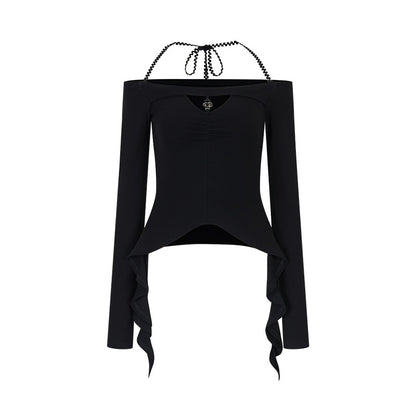 AnnoMundi_Black_Spliced_V-neck_Off_Shoulder_Women&