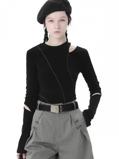 AnnoMundi Black Sweet Cool Hollow Out Slim Knit Top